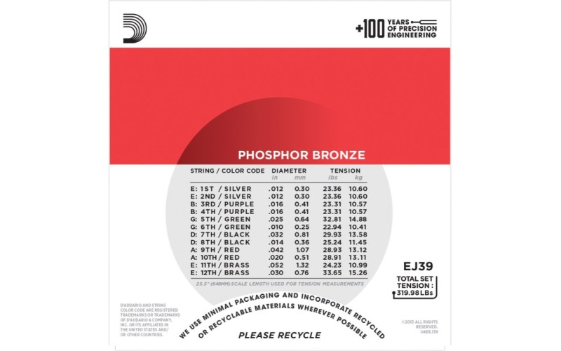 D'ADDARIO EJ39 - струны для 12-струнной гитары